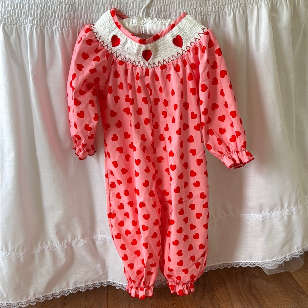 Valentine’s Day smocked one piece
